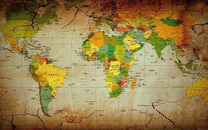 世界地図ヴィンテージ、世界地図、世界、地図、ヴィンテージ、 HDデスクトップの壁紙