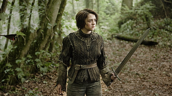 film di spada femminile in mano, Arya Stark, Game of Thrones, Maisie Williams, Sfondo HD HD wallpaper