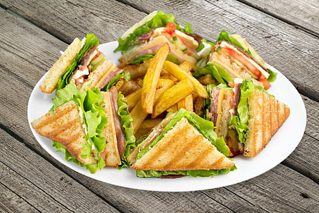 Еда, сэндвич, картофель фри, HD обои HD wallpaper