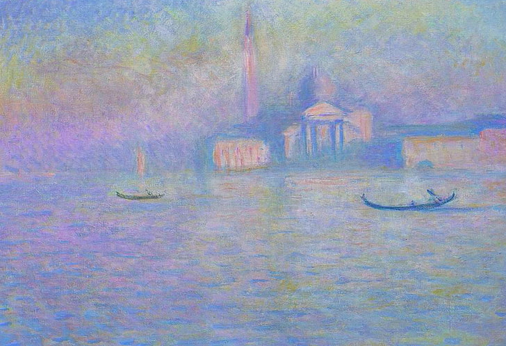 landscape, boat, picture, Venice, gondola, Claude Monet, San Giorgio Maggiore, HD wallpaper