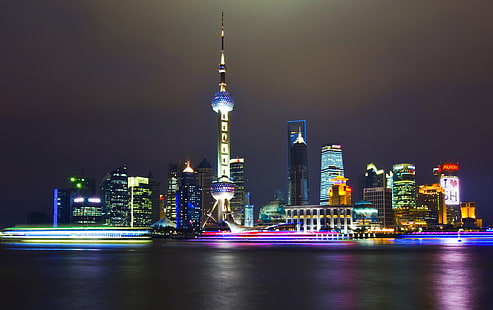 wieżowiec podczas fotografii nocnej, noce w Szanghaju, wieżowiec, pora nocna, fotografia, szanghaj Chiny, Chiny kontynentalne, Chiny kontynentalne, długie ekspozycje, światło, strumienie, pejzaż miejski, miejski Skyline, szanghaj, architektura, pudong, noc, azja , wieżowiec, słynne miejsce, orientalna Pearl Tower - Szanghaj, chiny - Azja Wschodnia, scena miejska, wieża, rzeka huangpu, dzielnica śródmiejska, rzeka, nowoczesny, miasto, budynek Na zewnątrz, zbudowana konstrukcja, Bund, biznes, odbicie, lujiazui, niebo , budynek biurowy, podróż, zmierzch, Tapety HD HD wallpaper