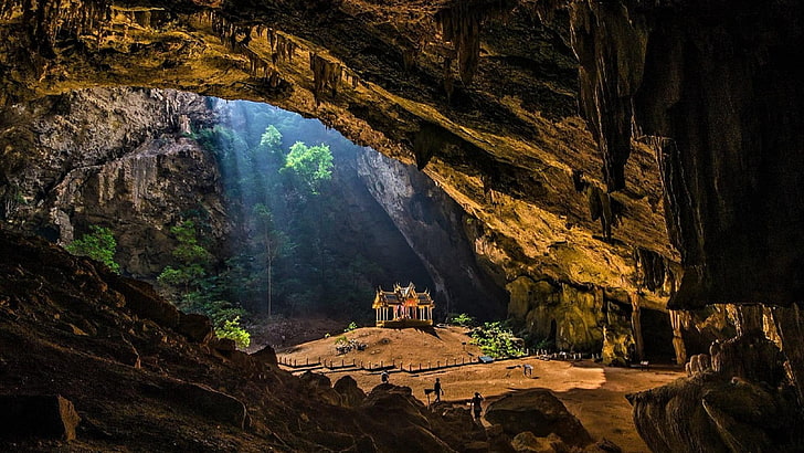 caverna, tailândia, caverna phraya nakhon, parque nacional khao sam roi yot, prachuap, ásia, templo, místico, misterioso, marco, pavilhão, parque nacional, HD papel de parede