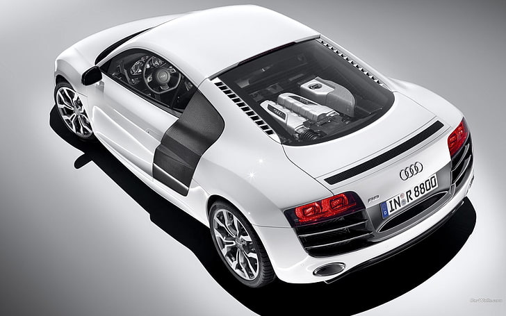 white Mercedes-Benz car, car, Audi R8, mid-engine, German cars, supercars, HD wallpaper