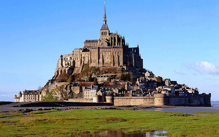 Mont Saint-Michel, arsitektur, Biara, terangkat, kota, bangunan tua, Wallpaper HD