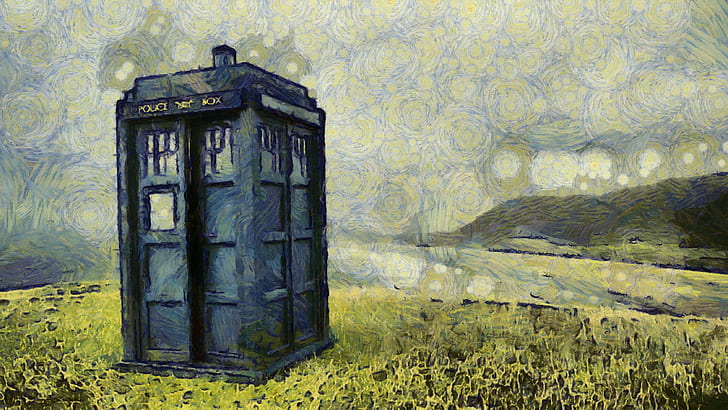 Doctor Who, TARDIS, karya seni, Vincent van Gogh, The Doctor, Wallpaper HD