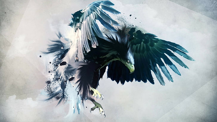3D blue and black eagle wallpaper, eagle, flight, draft, HD wallpaper