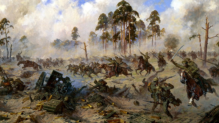 fox hunting painting, war, World War I, German Army, Russian Army, HD wallpaper