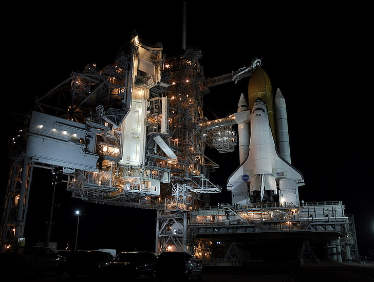 White Space Shuttle, der Himmel, Nacht, Lichter, Atlantis, Start, Shuttle, NASA, Space, Orbiter, HD-Hintergrundbild