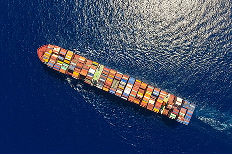 Veicoli, nave portacontainer, aereo, container, oceano, nave, Sfondo HD HD wallpaper