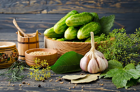 Gemüse, Lebensmittel, Gurken, Knoblauch, Gurken, HD-Hintergrundbild HD wallpaper