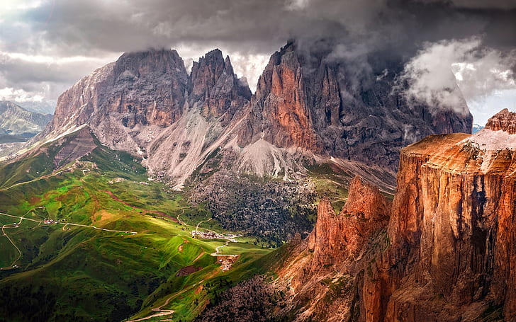 Italy, South Tyrol, Dolomites, mountains, Alps, clouds, dusk, Italy, South, Tyrol, Dolomites, Mountains, Alps, Clouds, Dusk, HD wallpaper