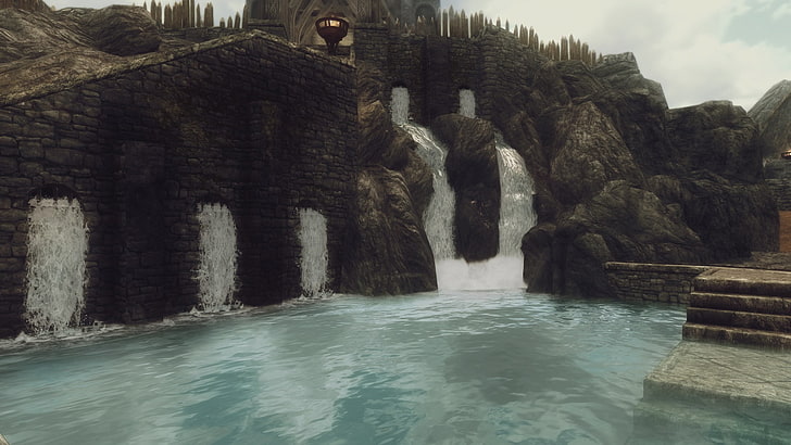 cascadas, The Elder Scrolls V: Skyrim, videojuegos, Whiterun, Fondo de pantalla HD