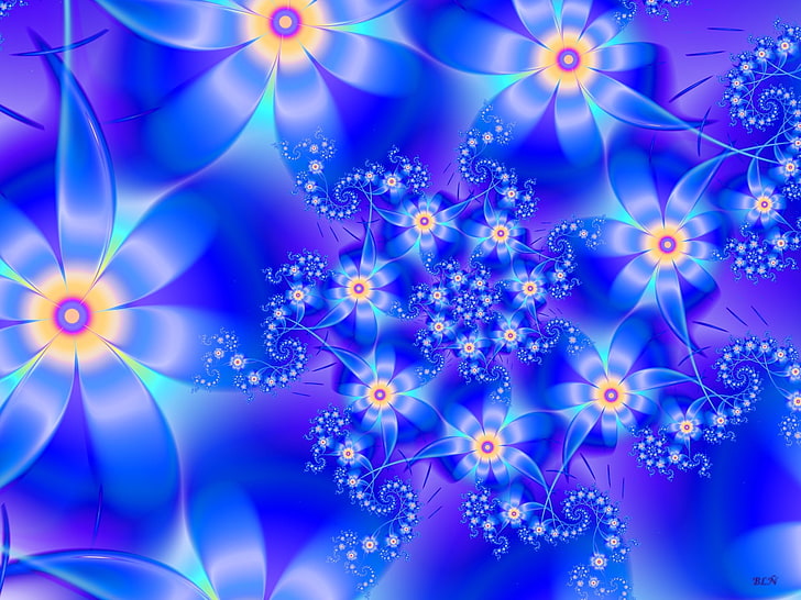 blue and brown flower wallpaper, color, pattern, blue, shine, HD wallpaper