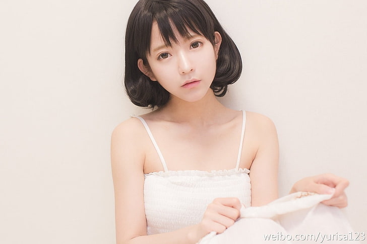 women's white spaghetti strap top, Yurisa Chan, Korean, model, women, HD wallpaper