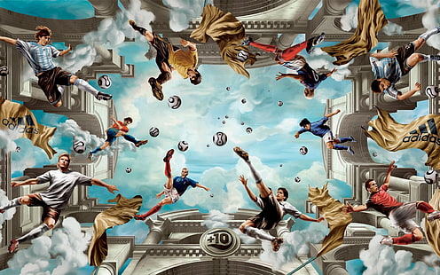 مشاهير لاعبي كرة القدم ، أديداس ، بيكهام ، ميسي ، كاكا ، زيدان ، بالاك ، سيسيه جبريل، خلفية HD HD wallpaper