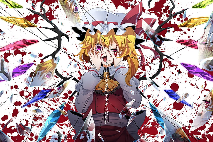 flandre scarlet, touhou, broken mirror, multiple faces, blonde, Anime, HD wallpaper