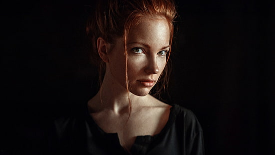 Oksana Butovskaya, portrait, Georgy Chernyadyev, face, women, black background, HD wallpaper HD wallpaper