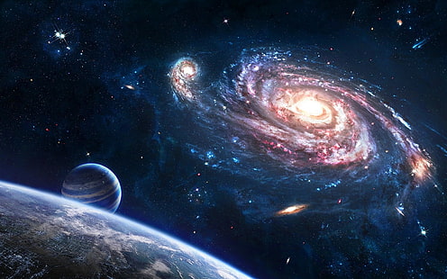 Планеты и галактики, галактика обои, 3D, космос, земля, галактика, HD обои HD wallpaper