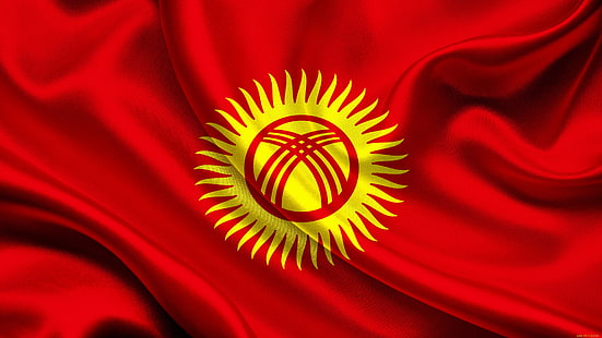 rojo, bandera, fon, Kirguistán, Fondo de pantalla HD HD wallpaper