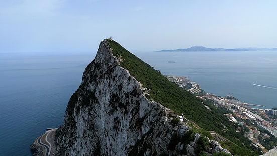 wybrzeże, morze, skała, grzbiet, zatoka, skała Gibraltaru, formacja skalna, Gibraltar, Tapety HD HD wallpaper