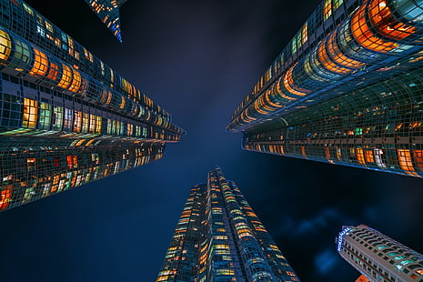 Wolkenkratzer, Wurmperspektive, Lichter, städtisch, HD-Hintergrundbild HD wallpaper