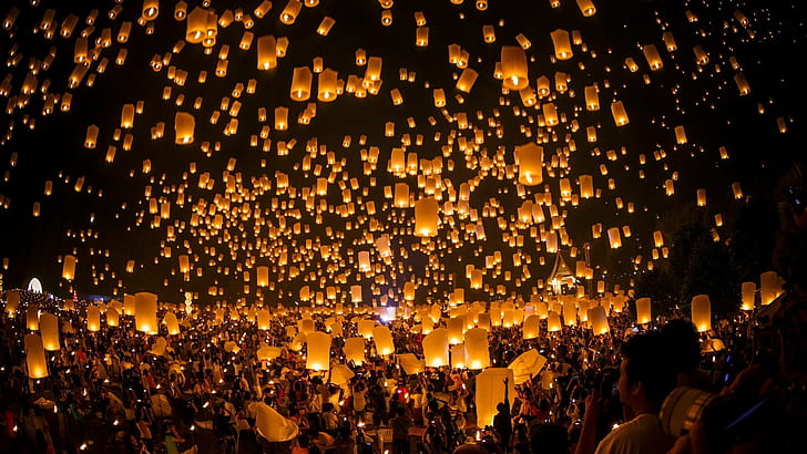 Lampu, Orang, Festival, lampu, orang, festival, Wallpaper HD
