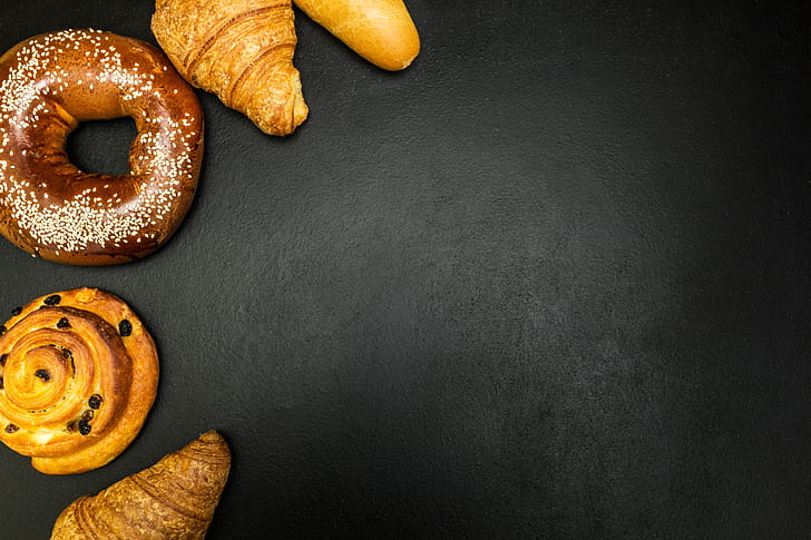 donat, kue, roti, croissant, Wallpaper HD