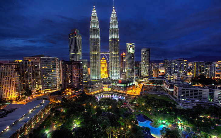 Kuala Lumpur, Malesia, notte della città, luci, edifici, Kuala Lumpur, Malesia, città, notte, luci, edifici, Sfondo HD