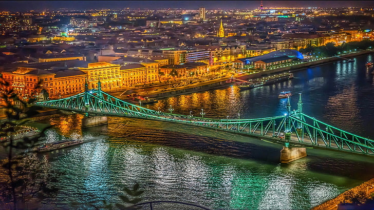 ブダペストハンガリー美しいパノラマチェーンブリッジキャッスルヒルからのドナウ川デスクトップタブレットPCおよびモバイル用のHd壁紙3840×2160、 HDデスクトップの壁紙