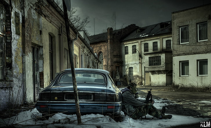 véhicule gris, masques à gaz, abandonné, Pologne, urbex, S.T.A.L.K.E.R., Fond d'écran HD