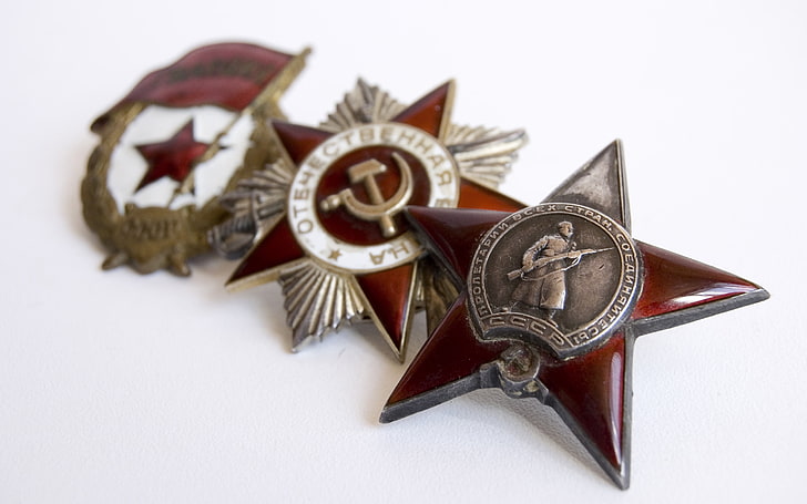 three assorted badges, Victory, WWII, order, 1941 - 1945, Patriotic war, Awards, Guard, Red star, HD wallpaper