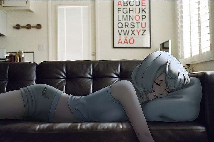 quarto, Mawa Setiawan, adormecido, anime girls, HD papel de parede