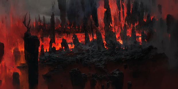 ад, огън, пепел, дявол, КрисКолд, лава, скали, HD тапет HD wallpaper