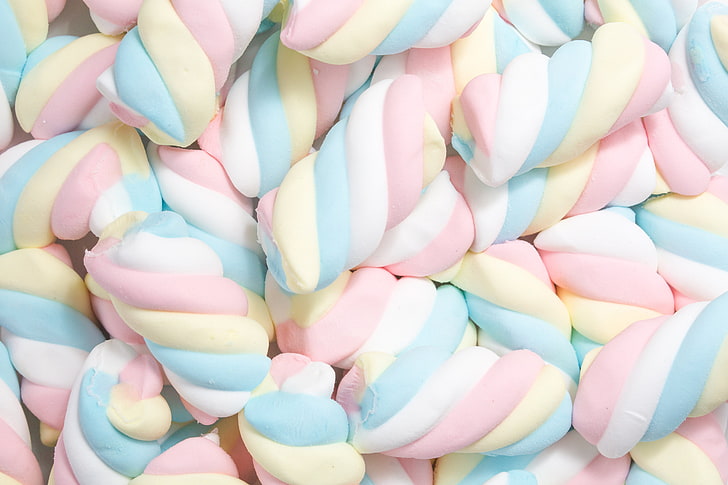 mehrfarbige Marshmallow viel, Marshmallow, Spirale, Pastell, süß, HD-Hintergrundbild