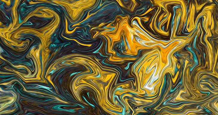 abstract, fluid, liquid, colorful, artwork, ArtStation, brush, paint brushes, yellow, shapes, XEBELION, HD wallpaper