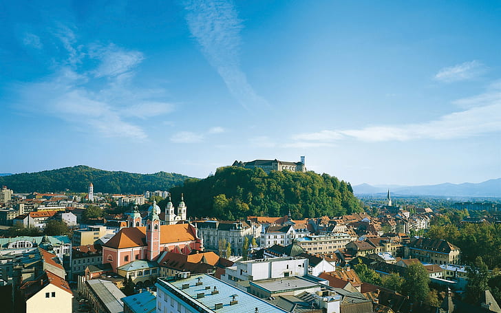 Eslovenia, Ljubljana, ciudad, casas, castillo, Eslovenia, Ljubljana, ciudad, casas, castillo, Fondo de pantalla HD