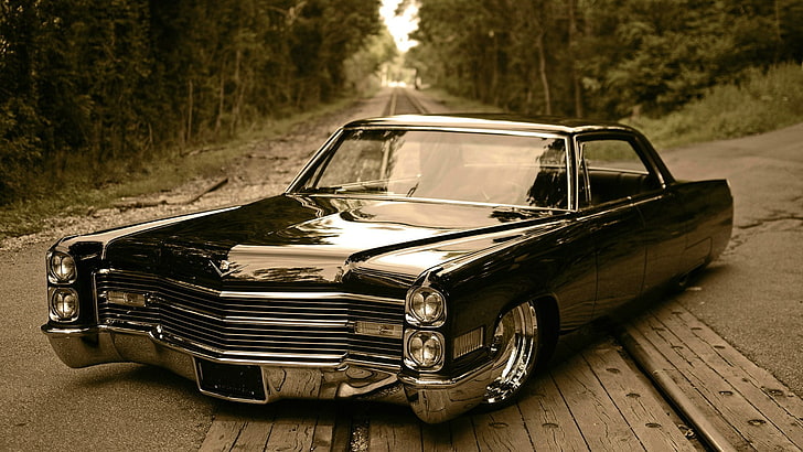 black muscle car, Cadillac, low rider, retro car, City, HD wallpaper