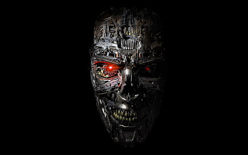 อาวุธ, ความคิดสร้างสรรค์, นิยาย, ปืน, หัวกะโหลก, เทอร์มิเนเตอร์, พื้นหลังสีดำ, ตลับ, ระเบิด, เครื่องจักร, Terminator: Genisys, Terminator: Genesis, วอลล์เปเปอร์ HD HD wallpaper