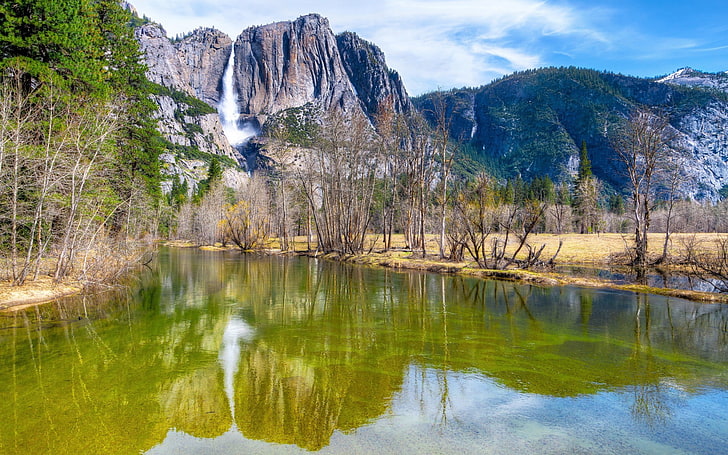природа, озеро, Йосемитский национальный парк, Йосемитский водопад, США, горы, HD обои