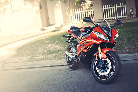 красный и черный спортивный мотоцикл, yamaha, yzf-r6, красный, мотоцикл, HD обои HD wallpaper