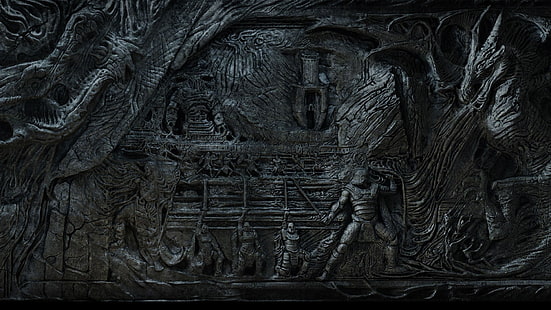 декор от сива дървена скулптура, The Elder Scrolls V: Skyrim, видео игри, HD тапет HD wallpaper