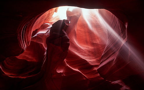 natur, erosion, Antelope Canyon, solstrålar, Arizona, röd, sandsten, landskap, klippformation, HD tapet HD wallpaper