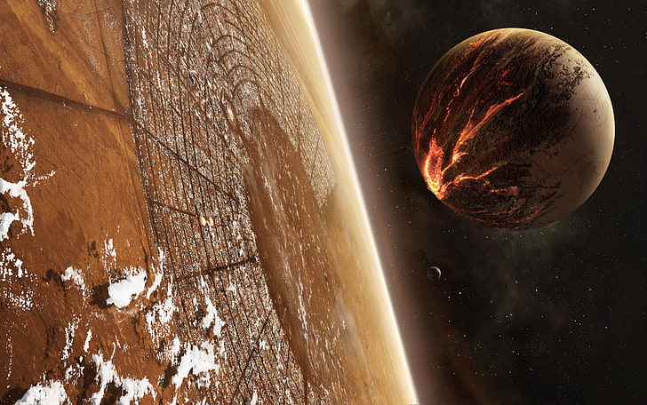 brauner Planet, Science Fiction, HD-Hintergrundbild