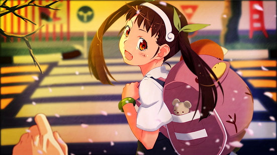 모노 가타리 시리즈, Hachikuji Mayoi, 애니메이션 소녀들, twintails, HD 배경 화면 HD wallpaper