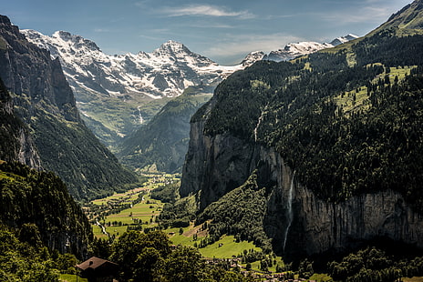 вид с воздуха на долину, Бернер Оберланд, вид с воздуха, долина, бернер оберланд, швейцария, HD обои HD wallpaper