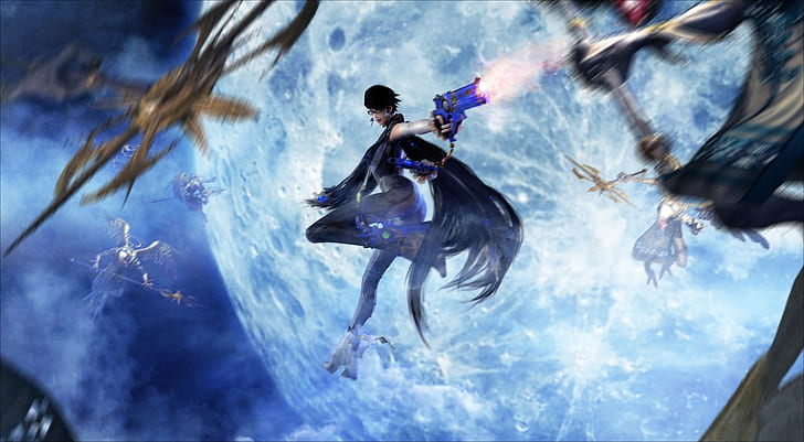 the moon, witch, the full moon, bayonetta, sega, Platinum Games, Umbra Witches, HD wallpaper