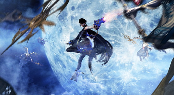 the moon, witch, the full moon, bayonetta, sega, Platinum Games, Umbra Witches, HD wallpaper HD wallpaper