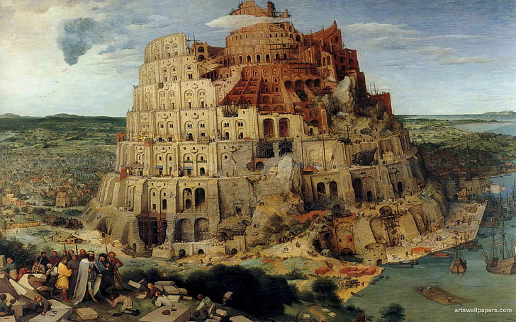 painting, Tower of Babel, HD wallpaper