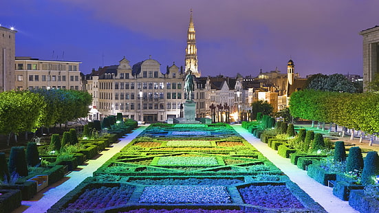 stad, stadsbild, Belgien, Bryssel, trädgård, arkitektur, staty, HD tapet HD wallpaper