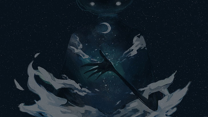 Ilustración de luna y estrella, Deemo, piano, estrellas, Fondo de pantalla HD